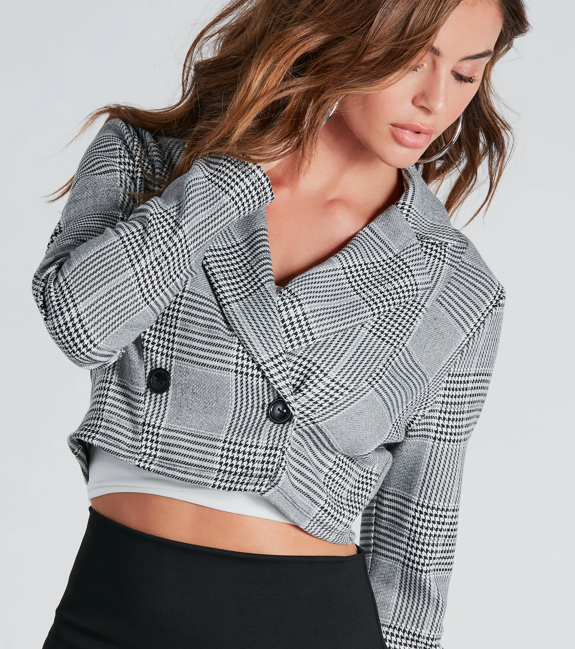 Here To Charm Glen Plaid Crop Blazer sold by Windsor product image thumbnail 3