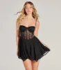 Sultry Vibes Sheer Lace Corset Skater Dress sold by Windsor