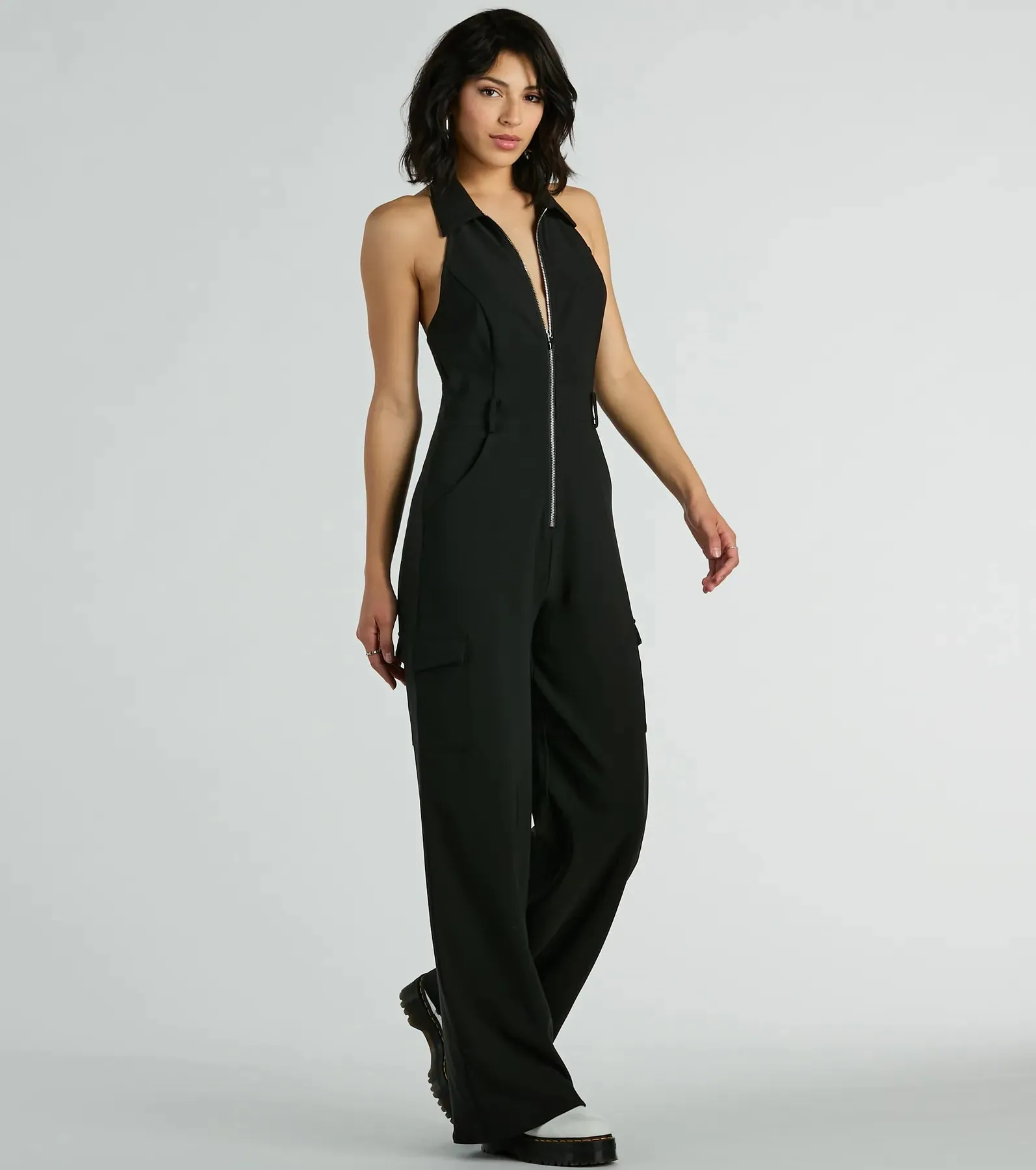 Trendsetting Babe Collared Zip-Front Cargo Jumpsuit sold by Windsor product image thumbnail 4