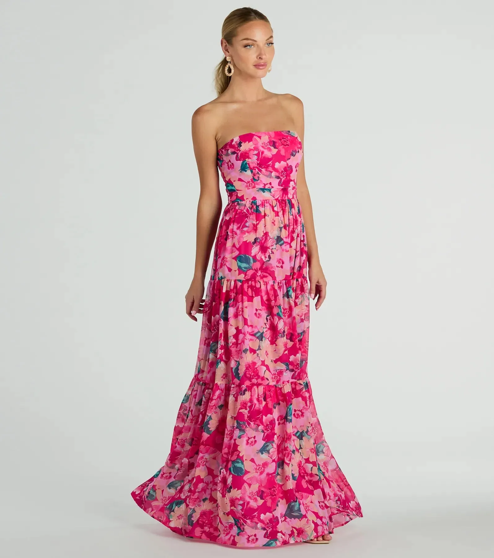 Radiate Romantic Vibes Strapless Floral Chiffon Maxi Dress sold by Windsor product image thumbnail 4