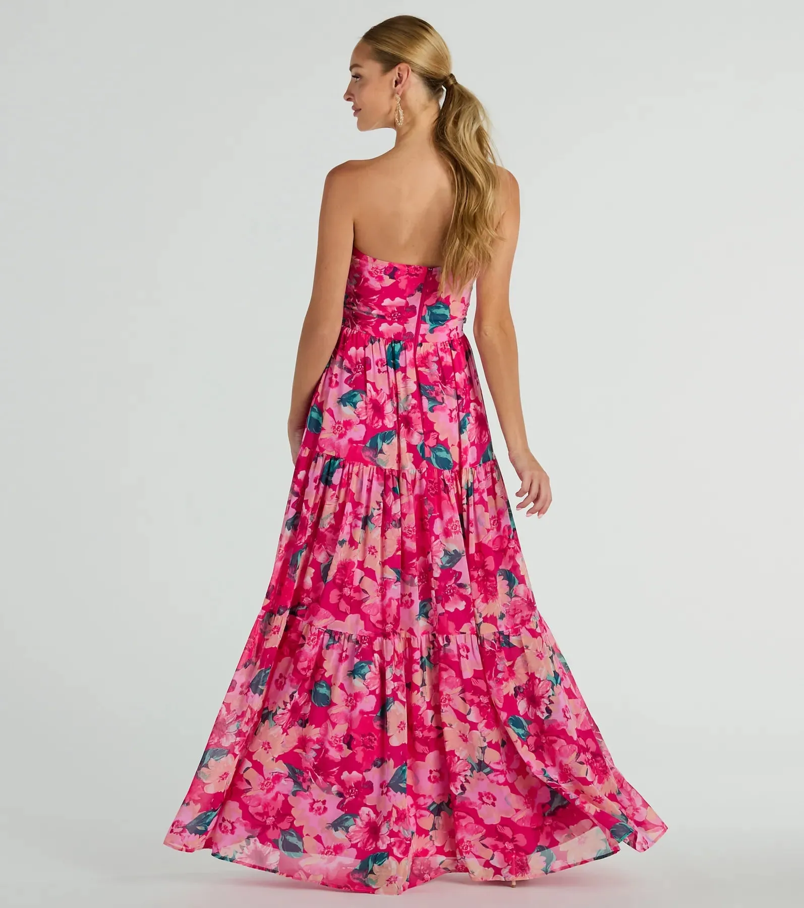 Radiate Romantic Vibes Strapless Floral Chiffon Maxi Dress sold by Windsor product image thumbnail 2