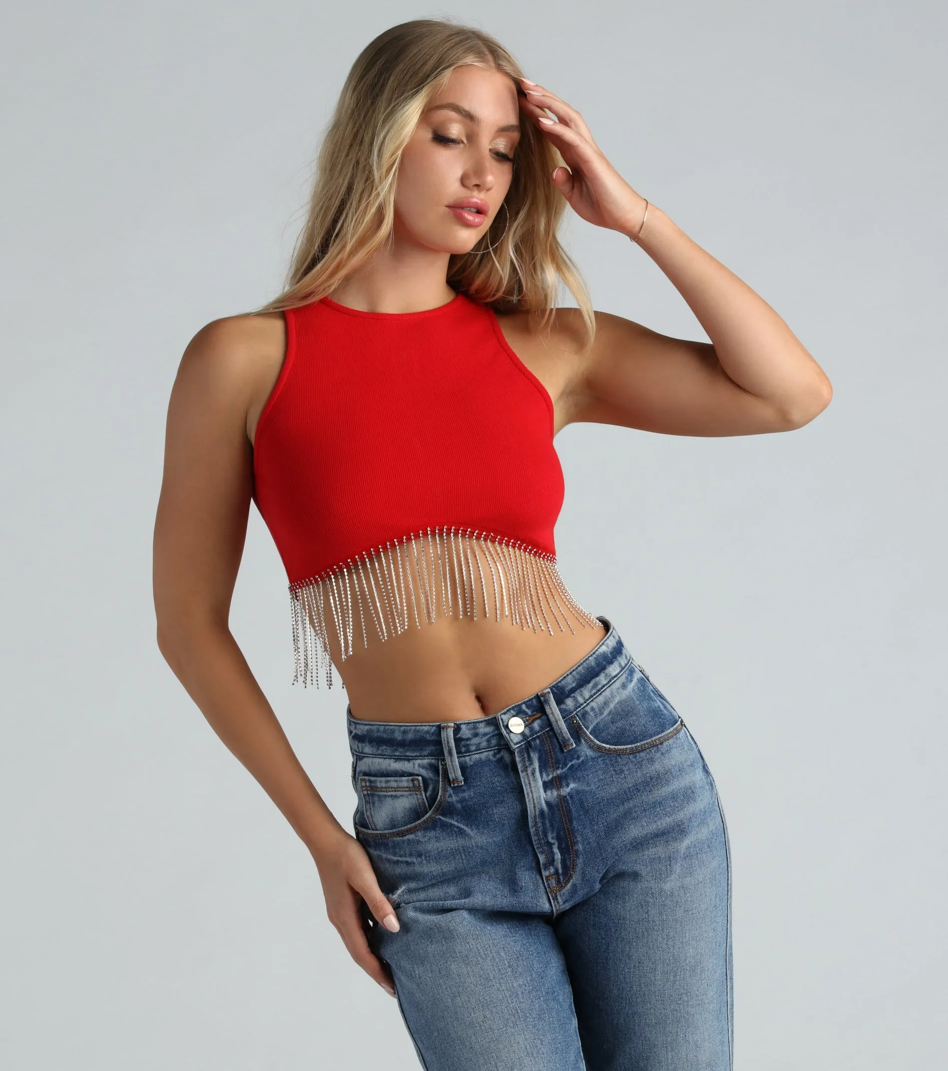 CLEARANCE - Fringe Benefits High Neck Crop Top sold by Windsor