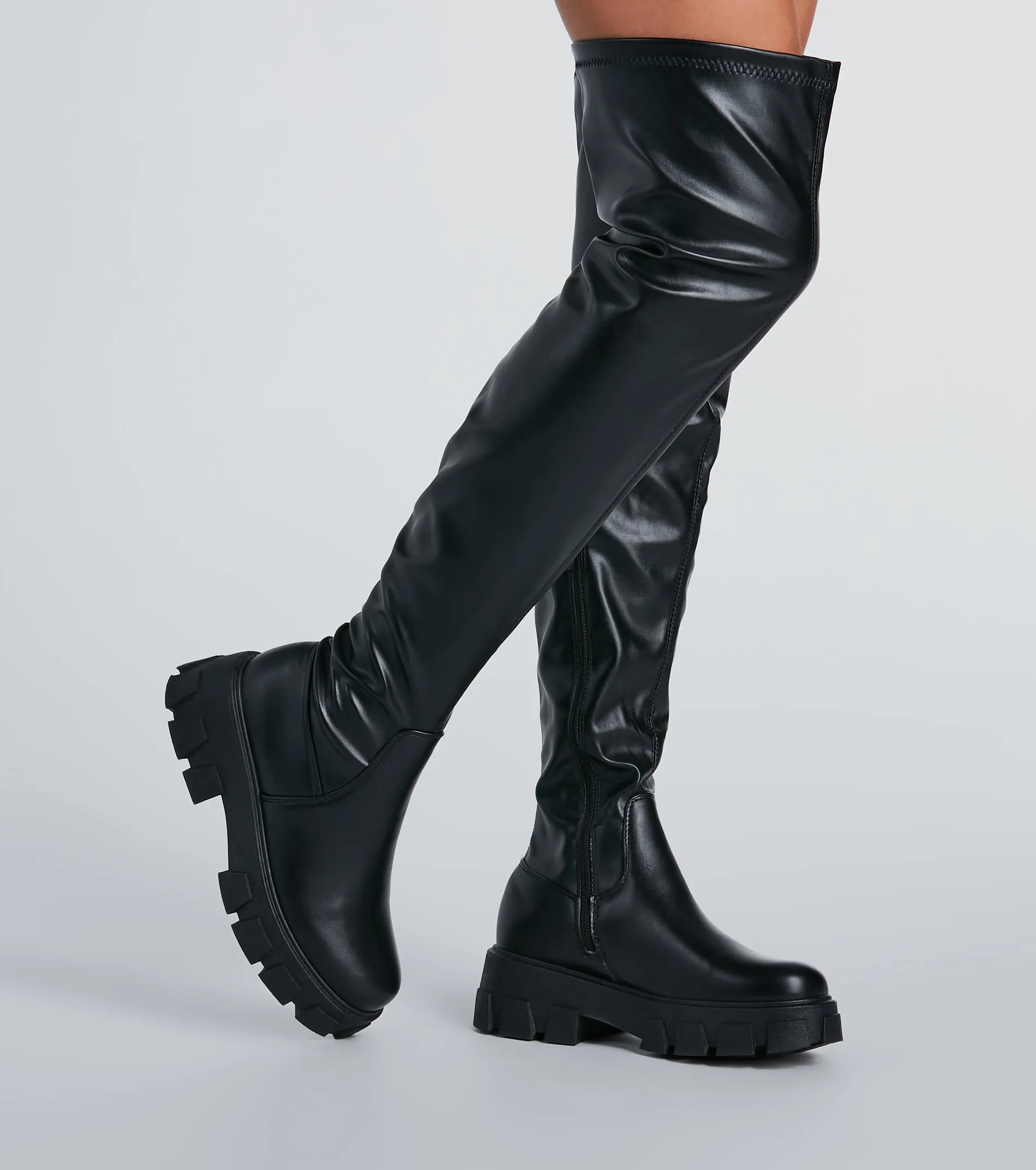 In Command Platform Faux Leather Over-The-Knee Boots sold by Windsor