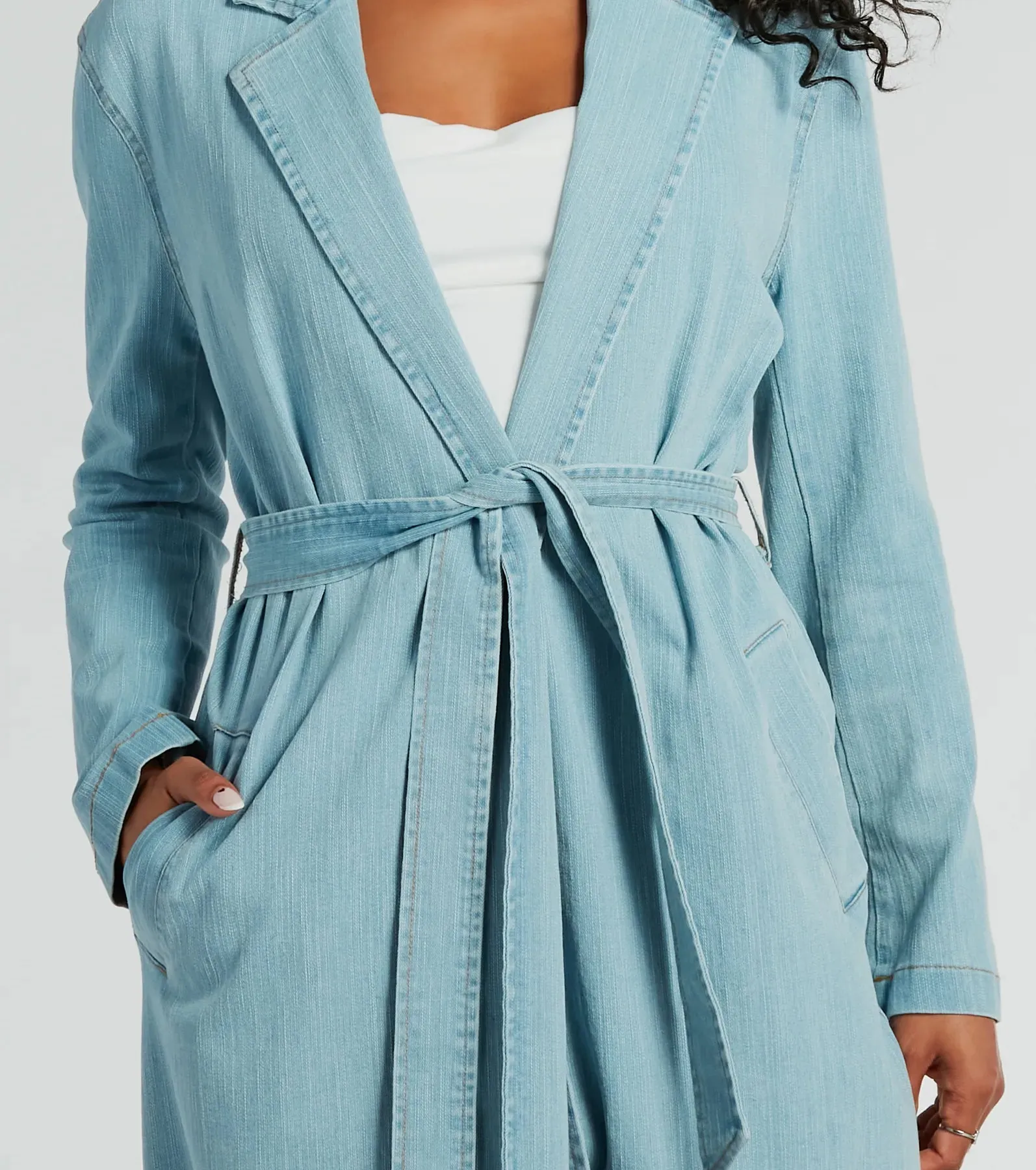 Most Coveted Belted Denim Trench Coat sold by Windsor product image thumbnail 4
