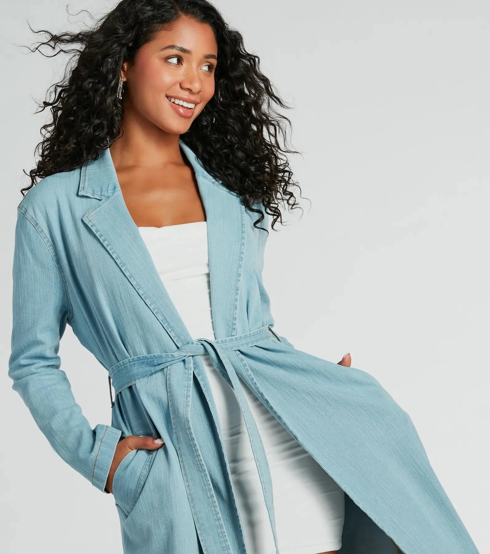 Most Coveted Belted Denim Trench Coat sold by Windsor product image thumbnail 3