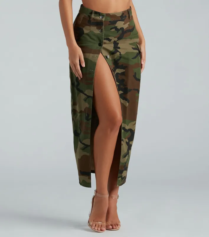 Commander In Cute Camouflage Cargo Maxi Skirt sold by Windsor