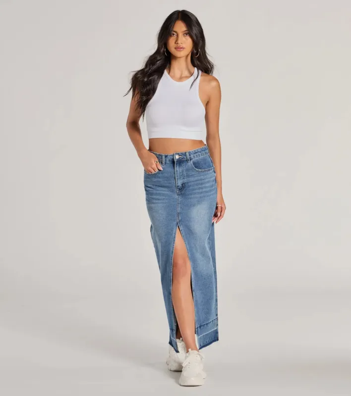 Coolest Vibe High Slit Denim Maxi Skirt sold by Windsor