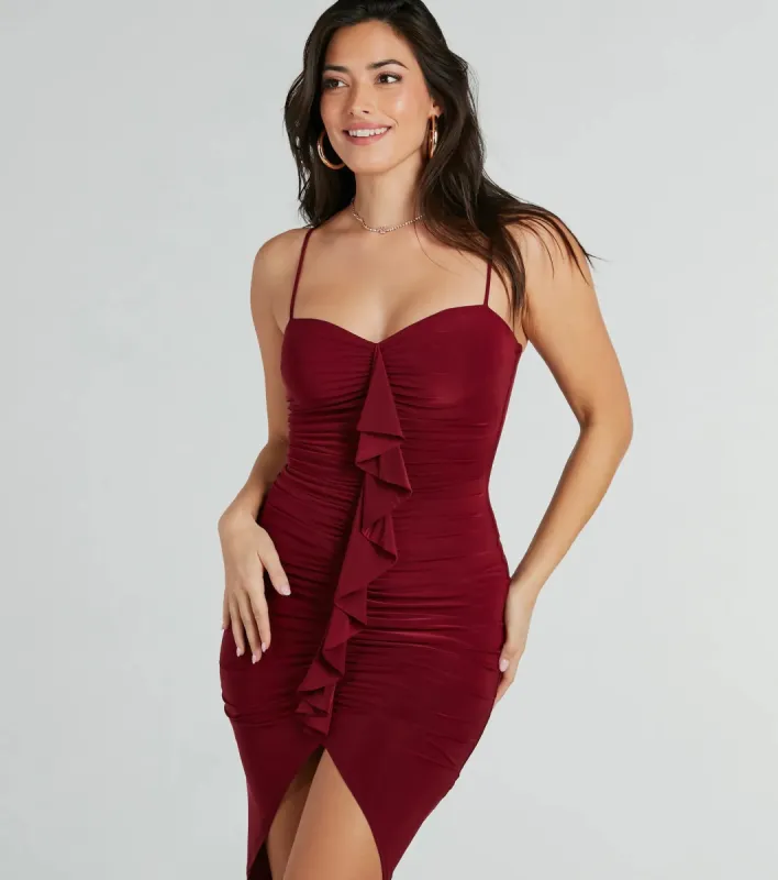 Ruffle Me Up V-Neck Midi Dress sold by Windsor