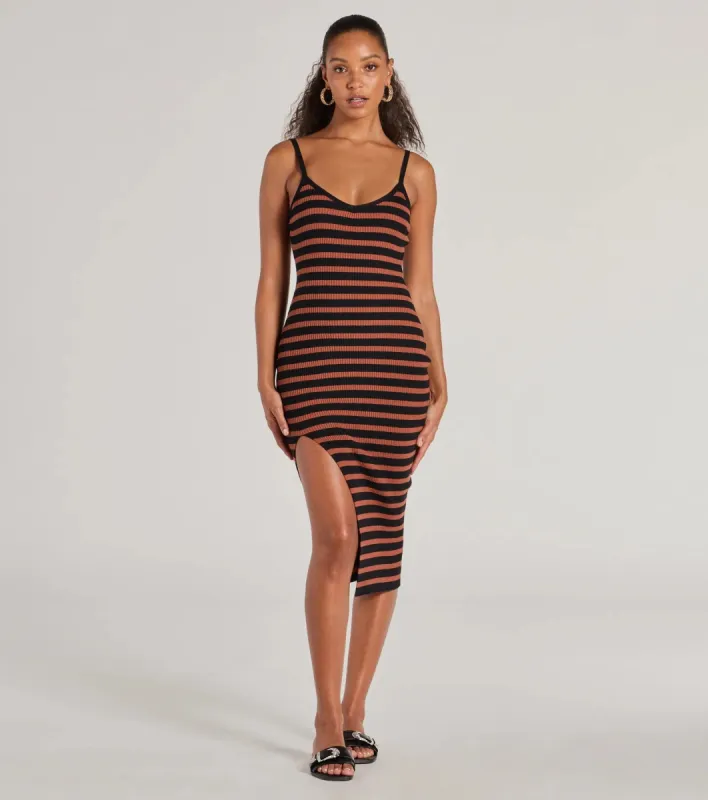 Trendy Staple Striped Ribbed Knit Midi Dress sold by Windsor