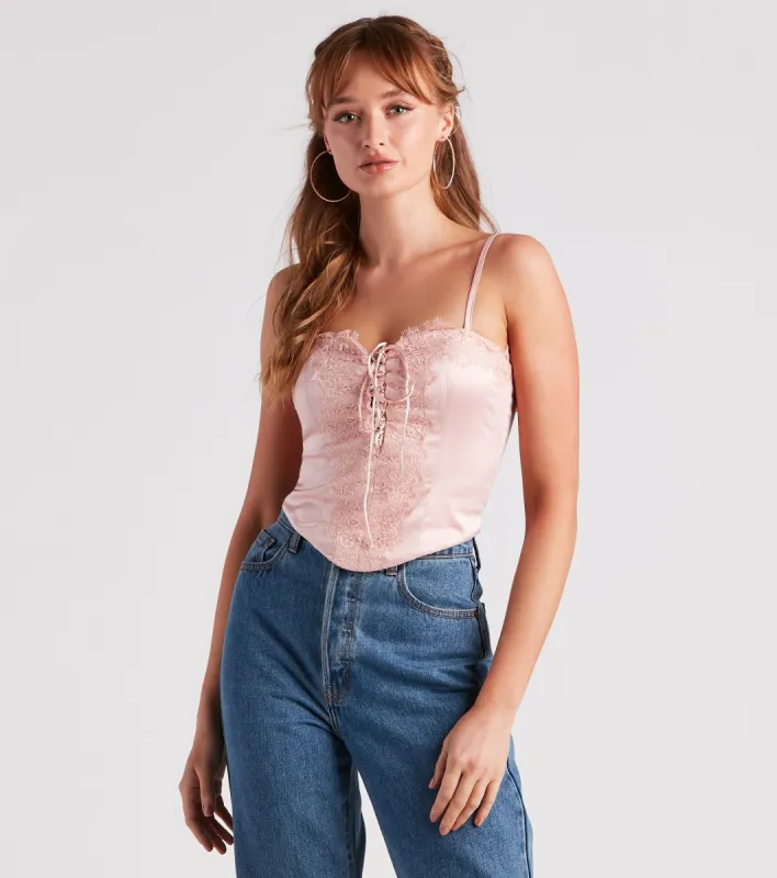 Love Language Satin Lace Trim Top sold by Windsor