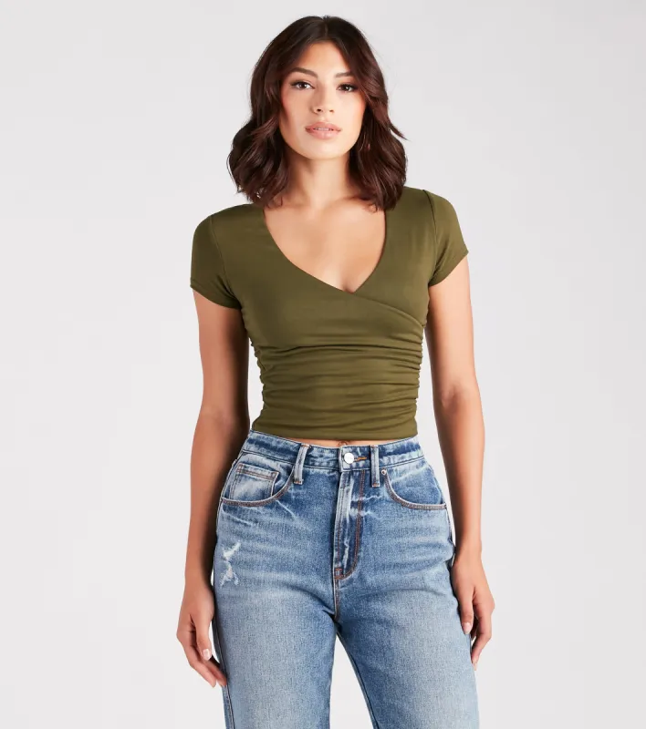 New Level Short Sleeve Wrap-Front Top sold by Windsor
