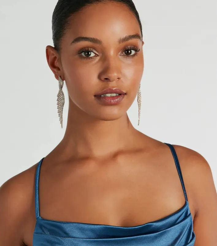 Glitzy Allure Rhinestone Twisted Fringe Earrings sold by Windsor