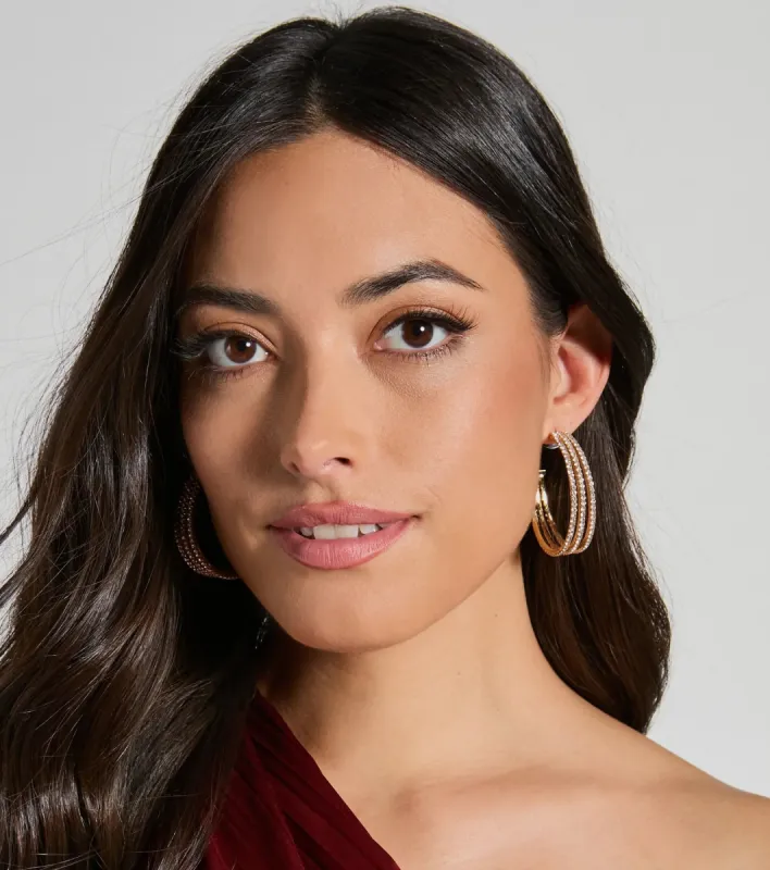 Simply Elegant Rhinestone Triple Hoop Earrings sold by Windsor