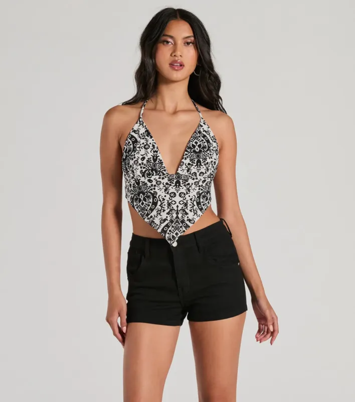 Sun-Soaked Halter Open Back Paisley Crop Top sold by Windsor