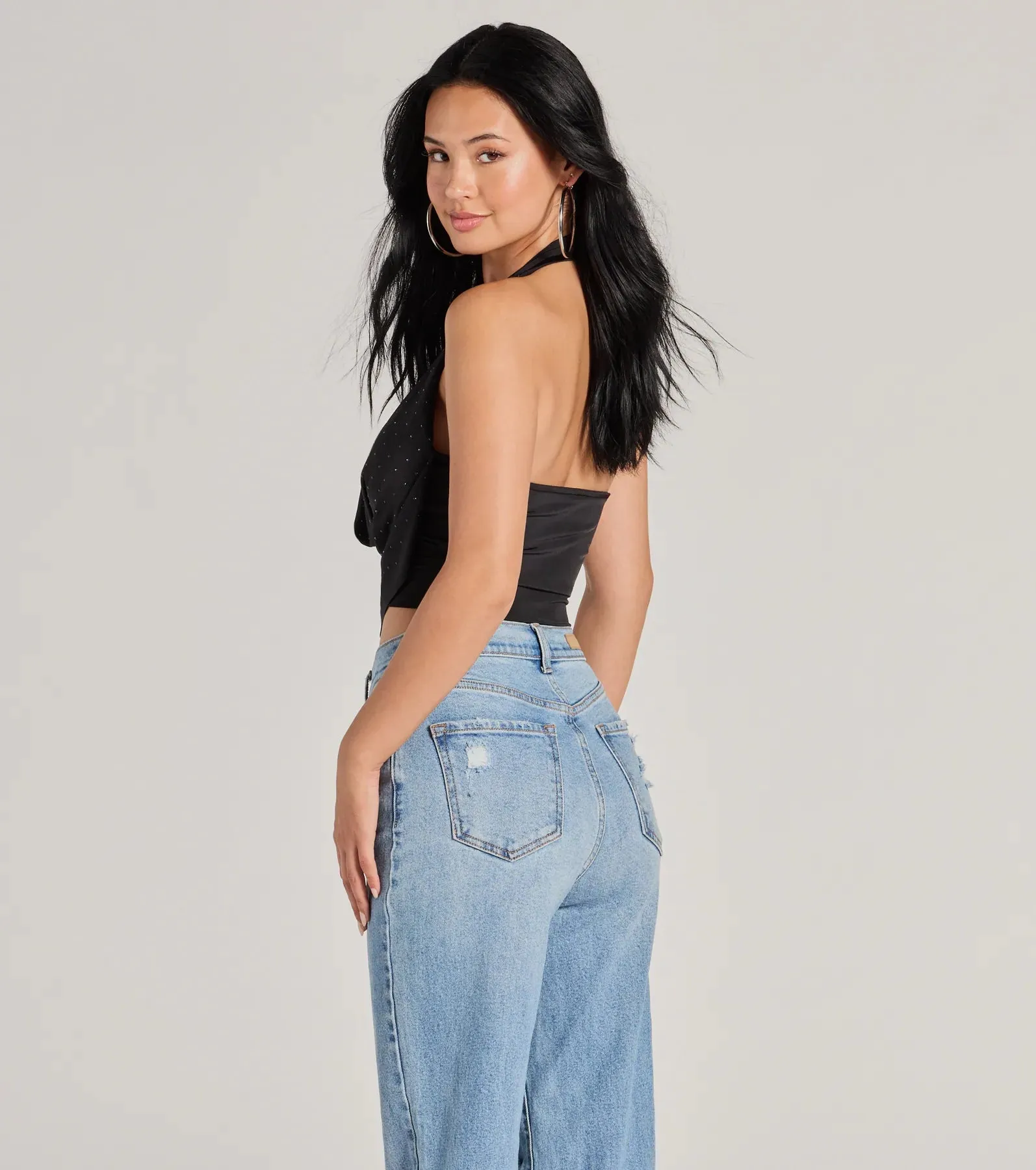 Sultry Flair Rhinestone Knit Halter Crop Top sold by Windsor product image thumbnail 2