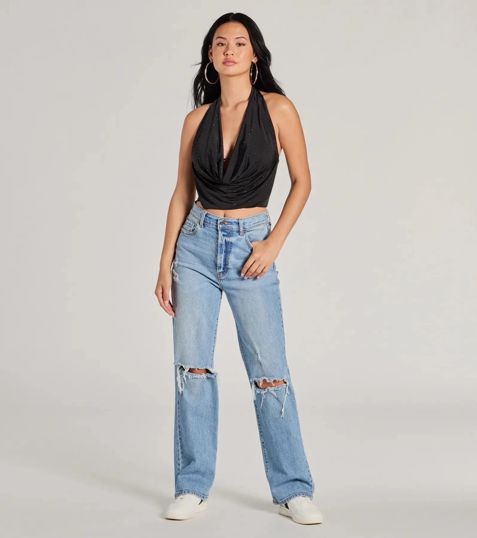 Sultry Flair Rhinestone Knit Halter Crop Top sold by Windsor product image thumbnail 3