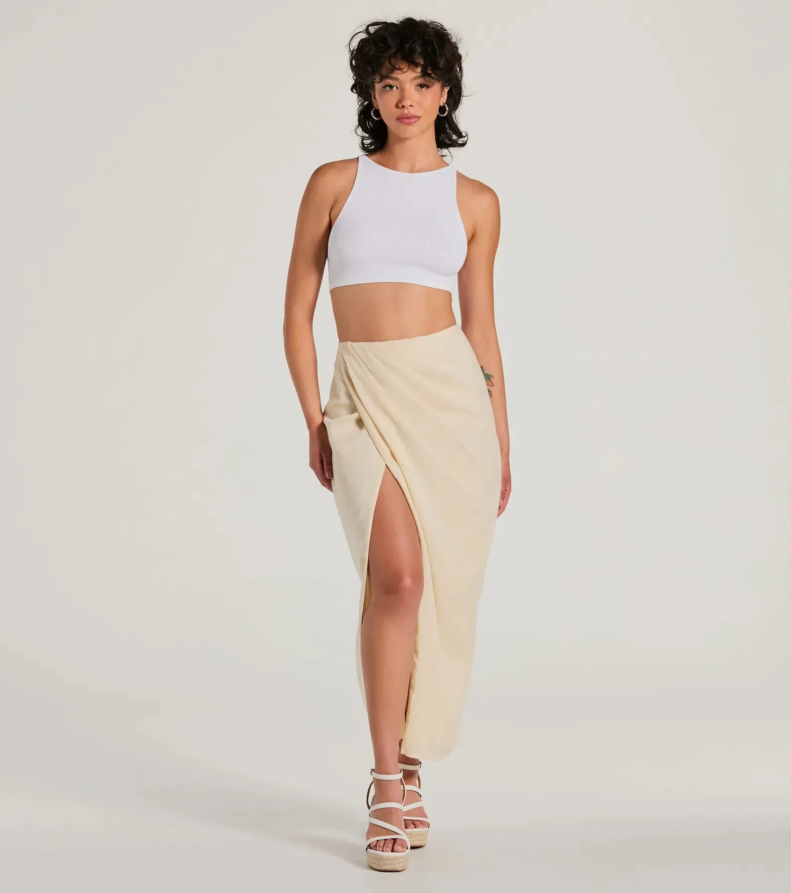 Summer Chic High-Rise Wrap-Slit Midi Skirt sold by Windsor
