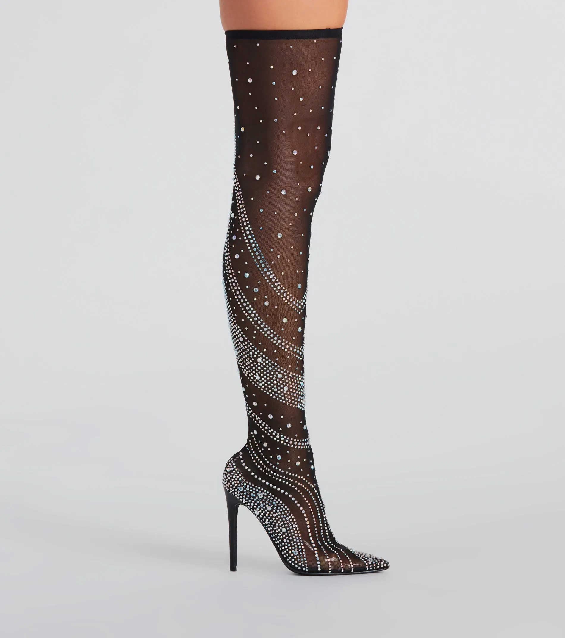 Unforgettable Slay Rhinestone Mesh Thigh-High Boots sold by Windsor product image thumbnail 3