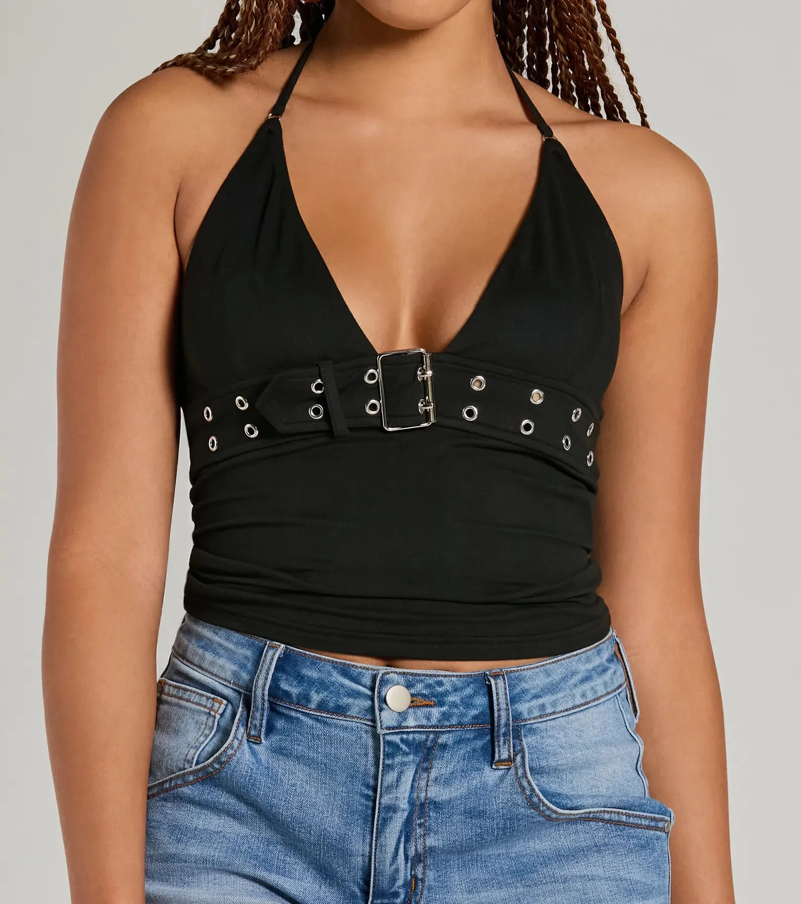 Buckle Down Halter V-Neck Crop Top sold by Windsor product image thumbnail 4