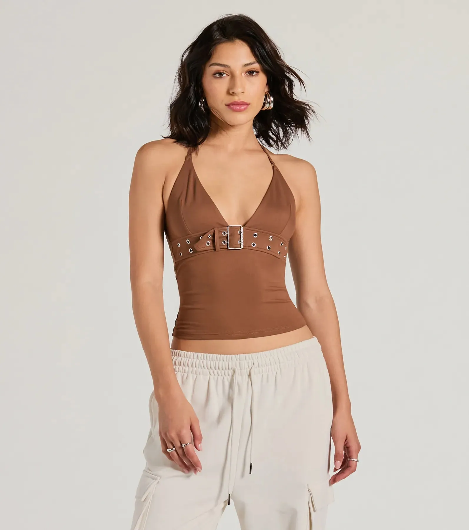 Buckle Down Halter V-Neck Crop Top sold by Windsor product image thumbnail 5