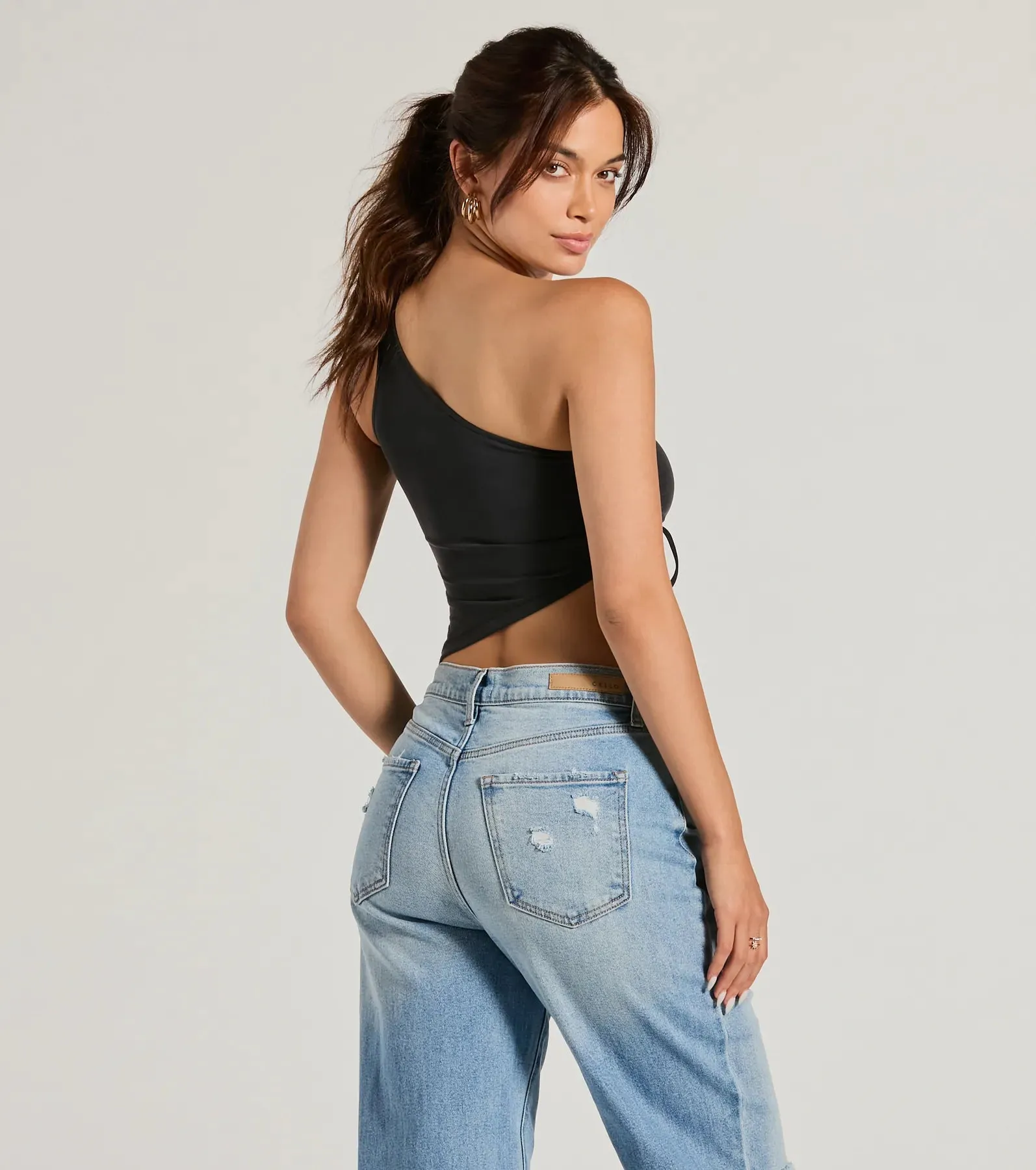 Mentionable Flirt One-Shoulder Asymmetrical Crop Top sold by Windsor product image thumbnail 2