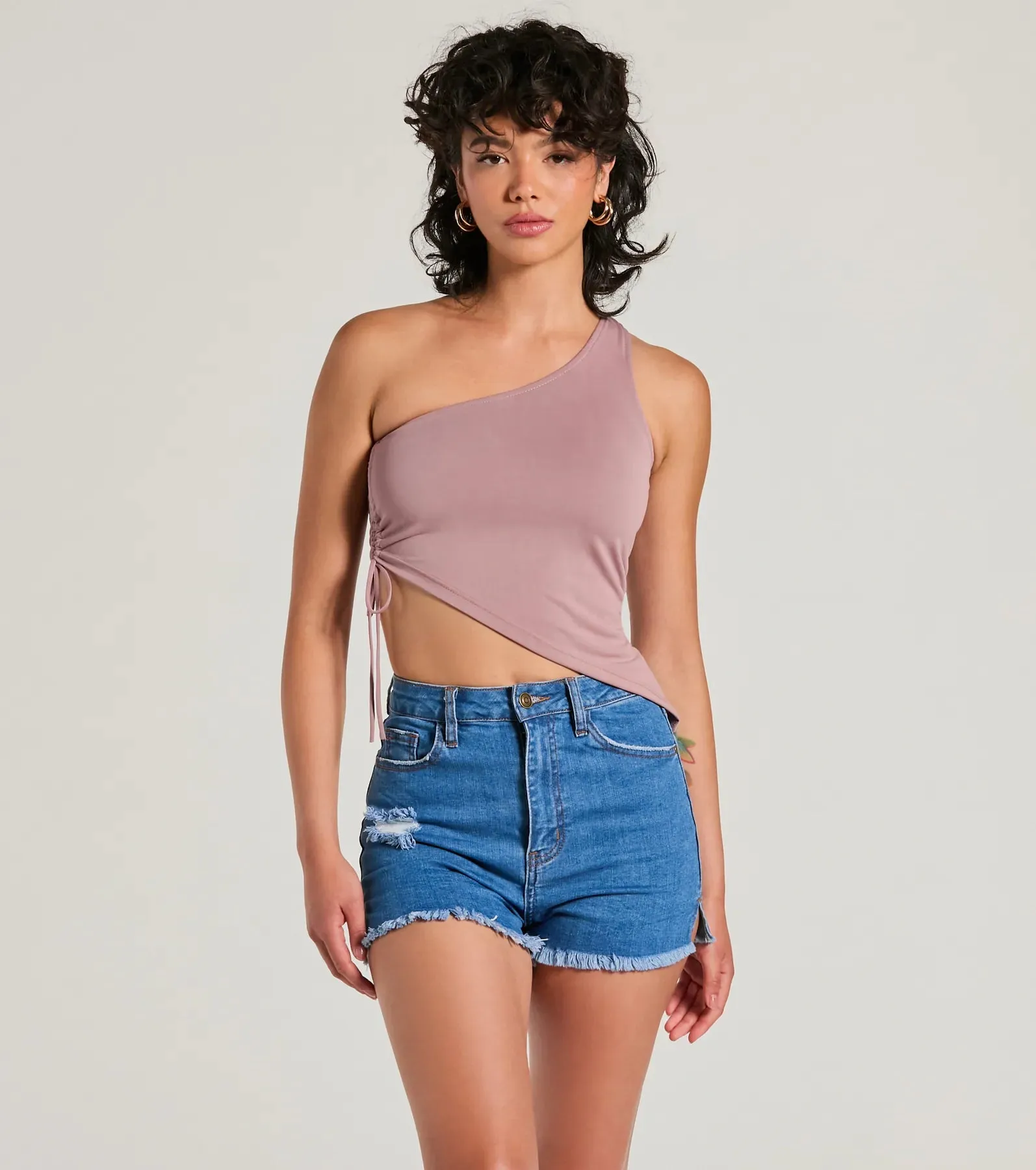 Mentionable Flirt One-Shoulder Asymmetrical Crop Top sold by Windsor product image thumbnail 5