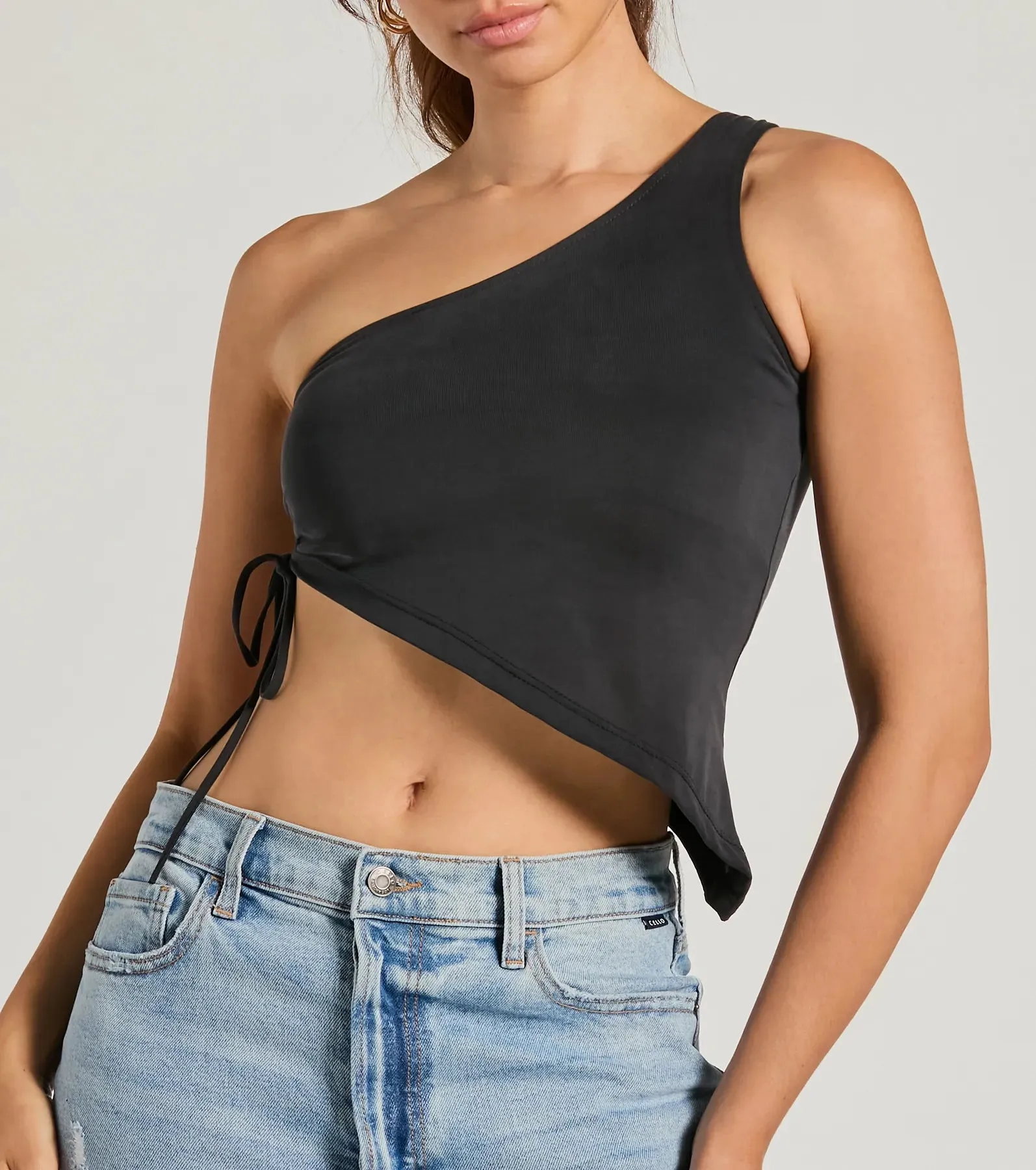 Mentionable Flirt One-Shoulder Asymmetrical Crop Top sold by Windsor product image thumbnail 3
