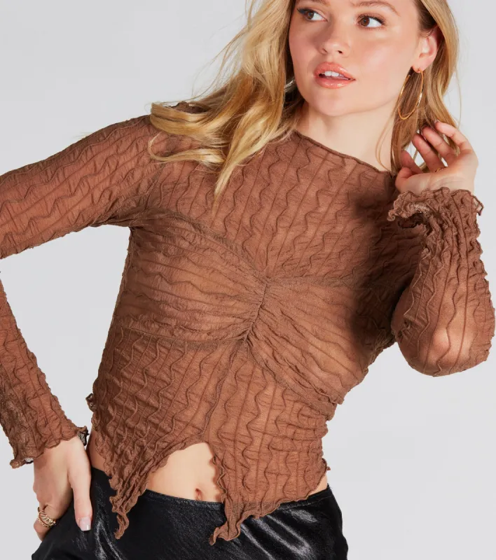Near And Sheer Texture Mock Neck Crop Top sold by Windsor
