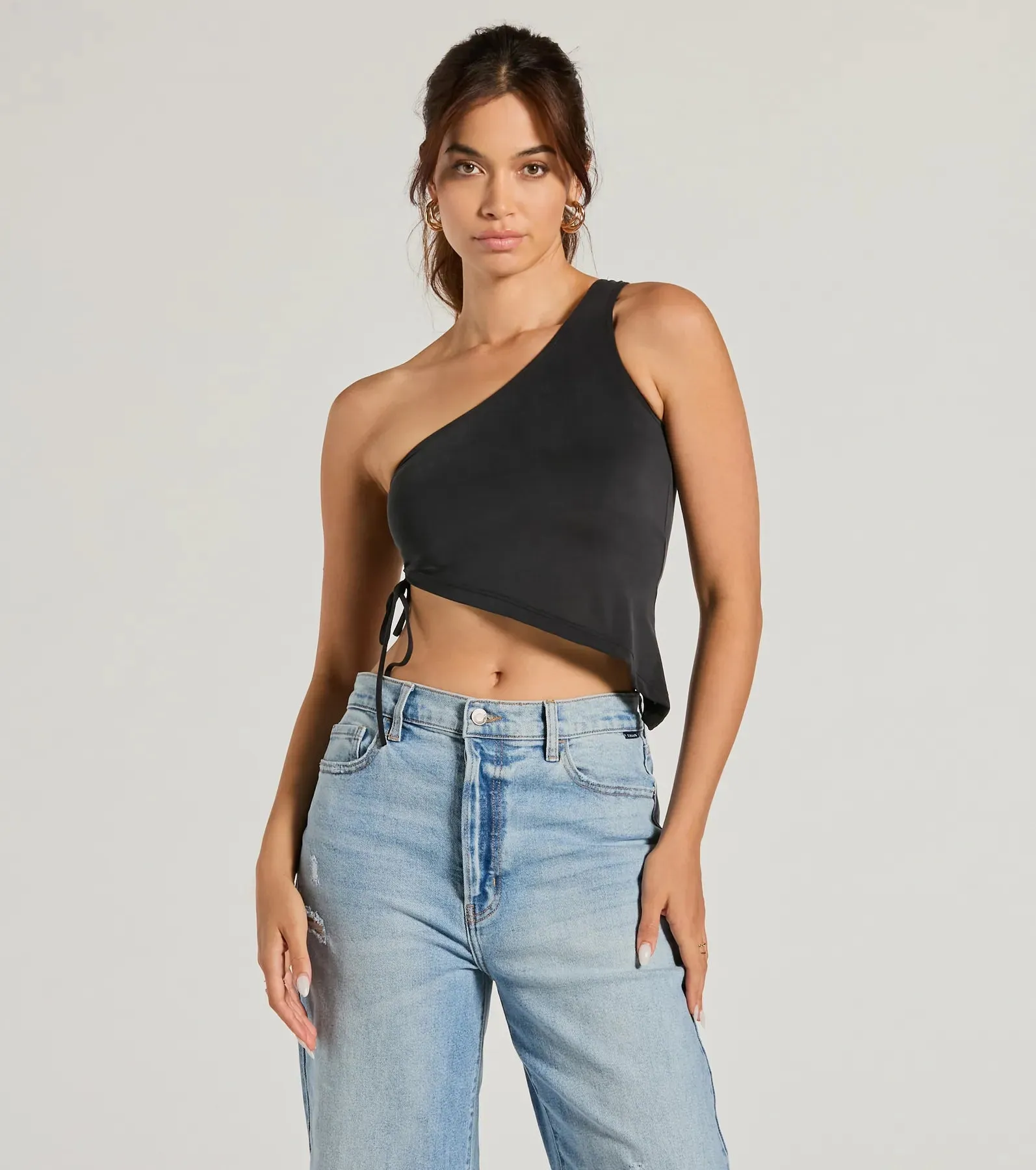 Mentionable Flirt One-Shoulder Asymmetrical Crop Top sold by Windsor
