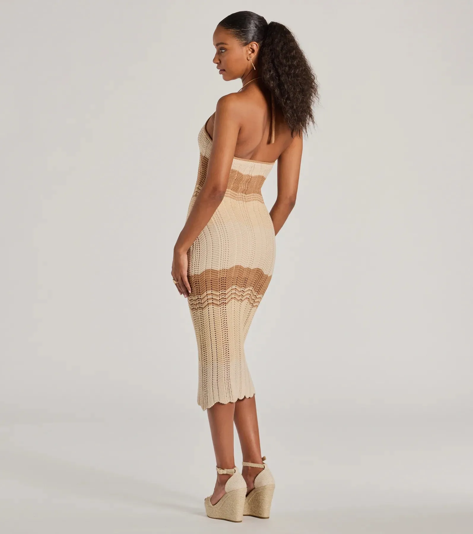 Stylish Striped Halter Crochet Midi Dress sold by Windsor product image thumbnail 2
