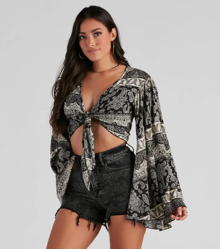 So Breezy Paisley Tie-Front Top sold by Windsor