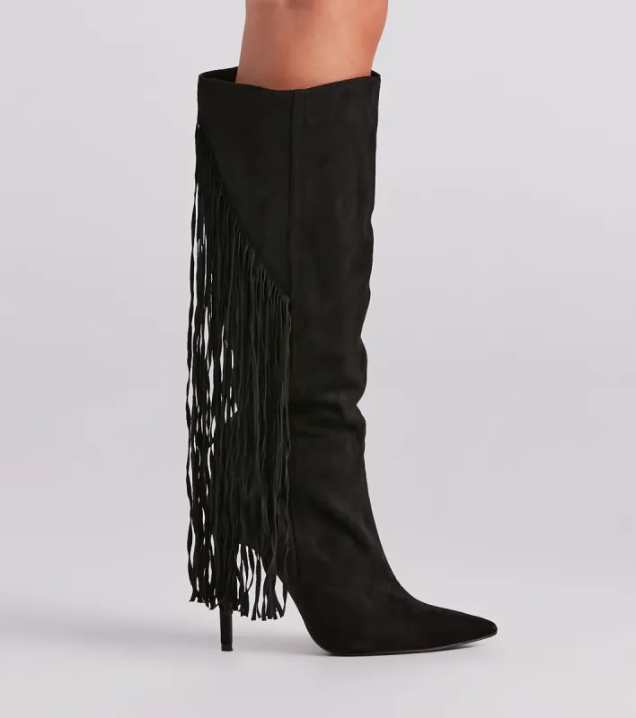 Chic Strut Fringe Knee-High Stiletto Boots sold by Windsor