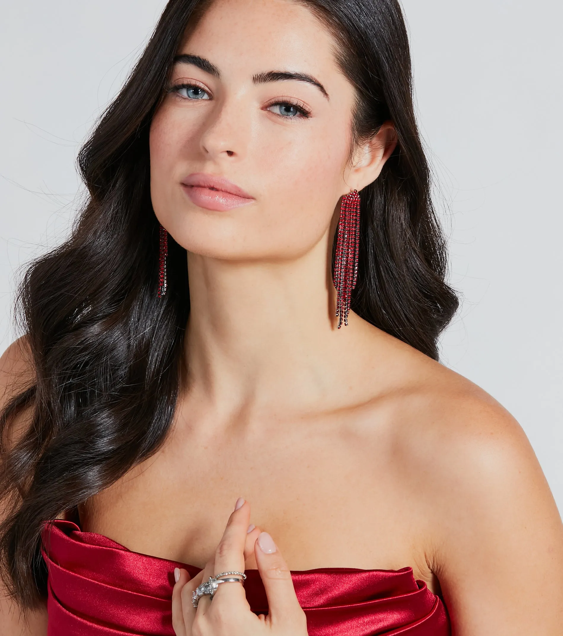 Haute Style Rhinestone Fringe Earrings sold by Windsor