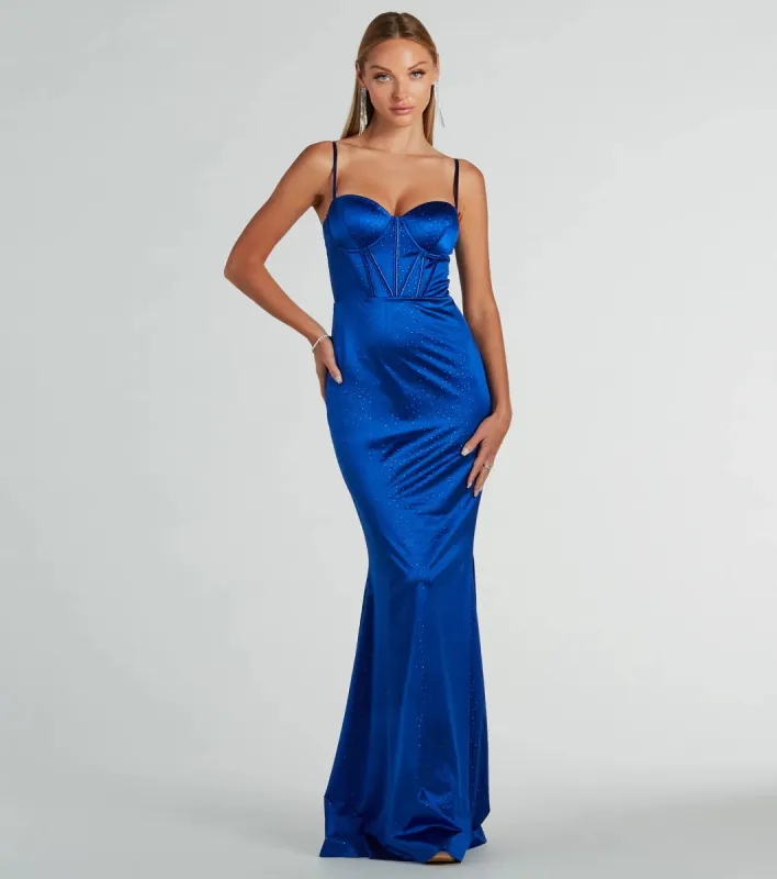 Jaiden Bustier Rhinestone Satin Formal Dress sold by Windsor
