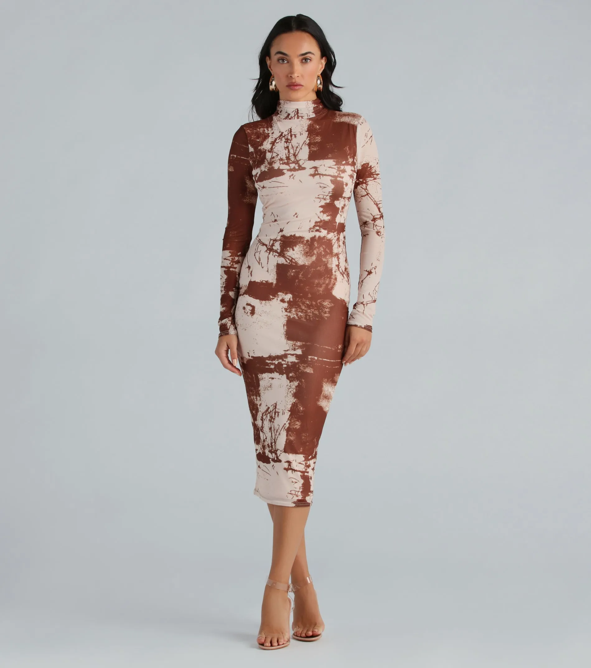 Abstract Moment Mesh Mock Neck Midi Dress sold by Windsor