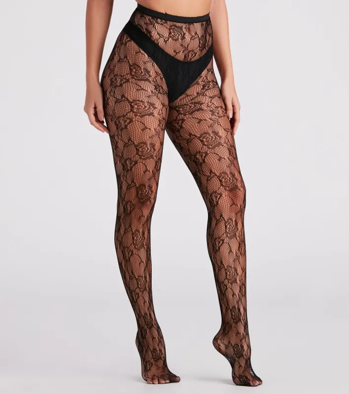 Rose Blooms Nylon Fishnet Tights sold by Windsor