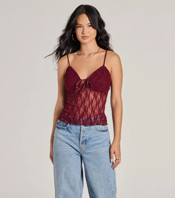 Sheerly Sultry V-Neck Lace Crop Top sold by Windsor
