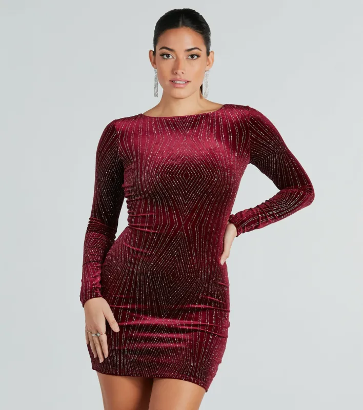Luxe Energy Glitter Velvet Long Sleeve Mini Dress sold by Windsor