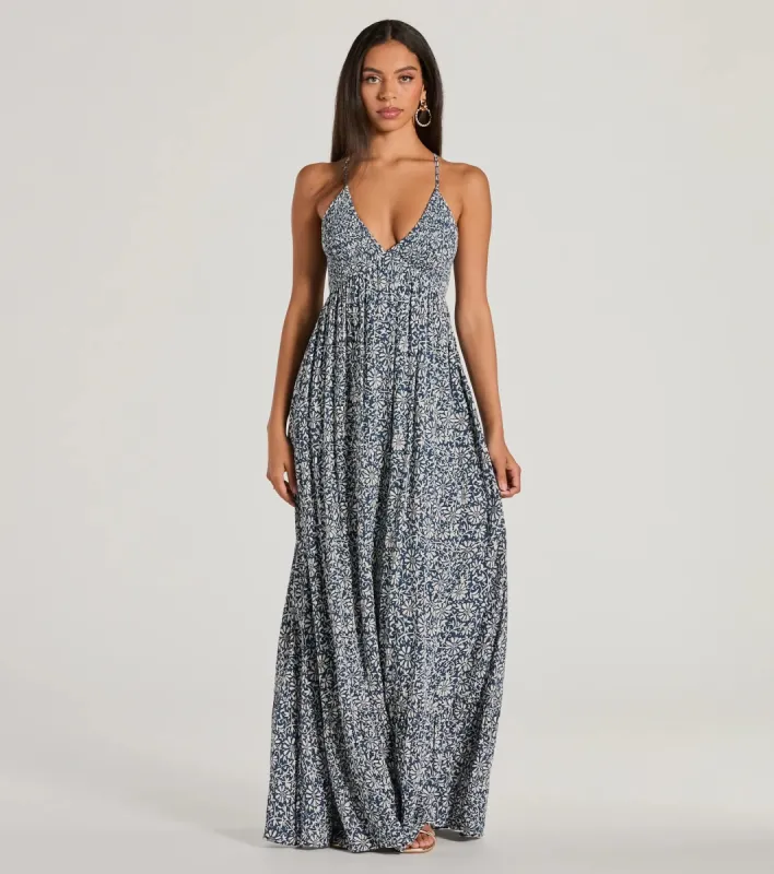 Stroll The Beach V-Neck Floral Paisley Maxi Dress sold by Windsor