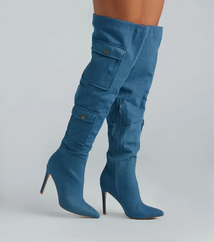 Bold Babe Denim Over-The-Knee Stiletto Boots sold by Windsor