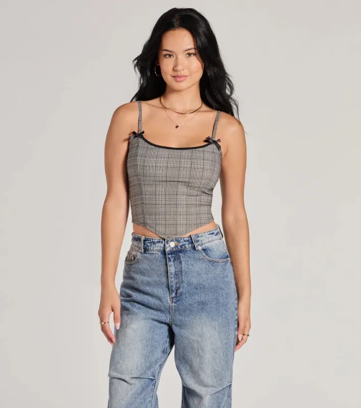Preppy Vibe Lace-Up Plaid Corset Top sold by Windsor