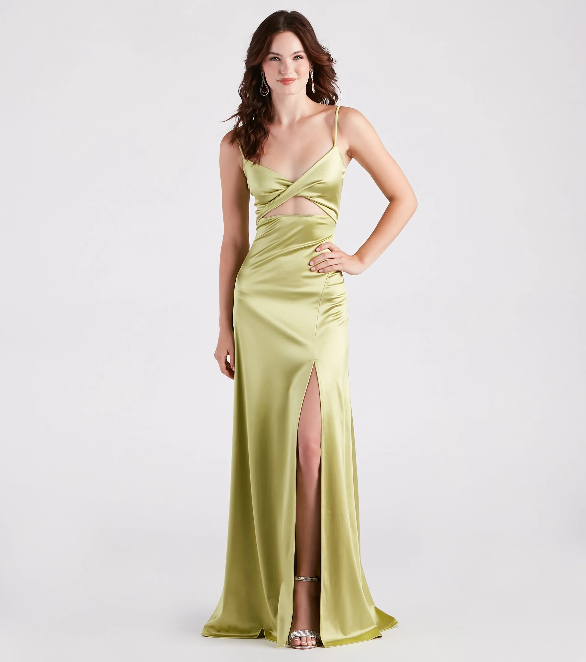 CLEARANCE - Maisy Cutout High Slit Satin Formal Dress sold by Windsor