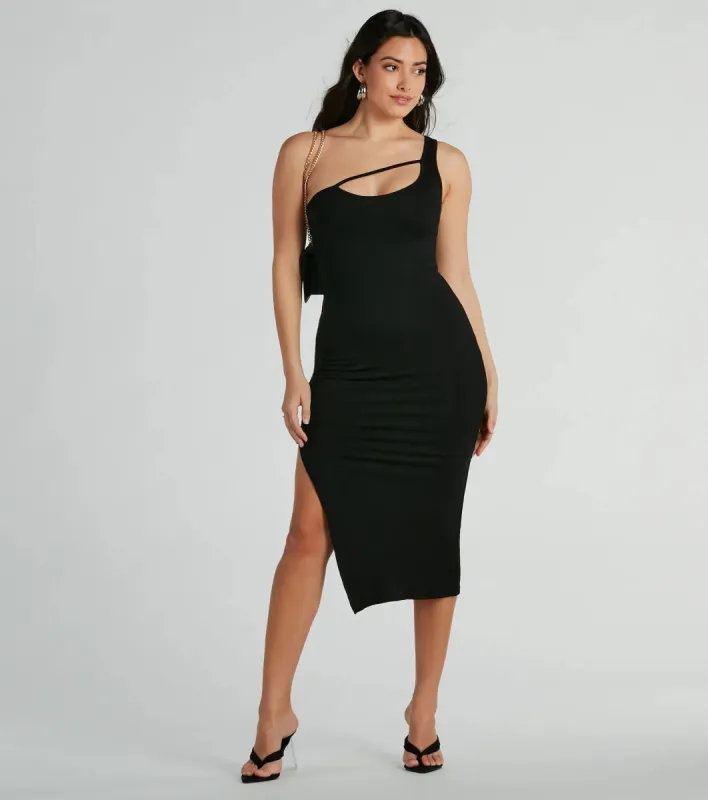 Casual Yet Classy One-Shoulder Ribbed Knit Midi Dress sold by Windsor