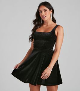 Glitter Magic Velvet Skater Dress sold by Windsor