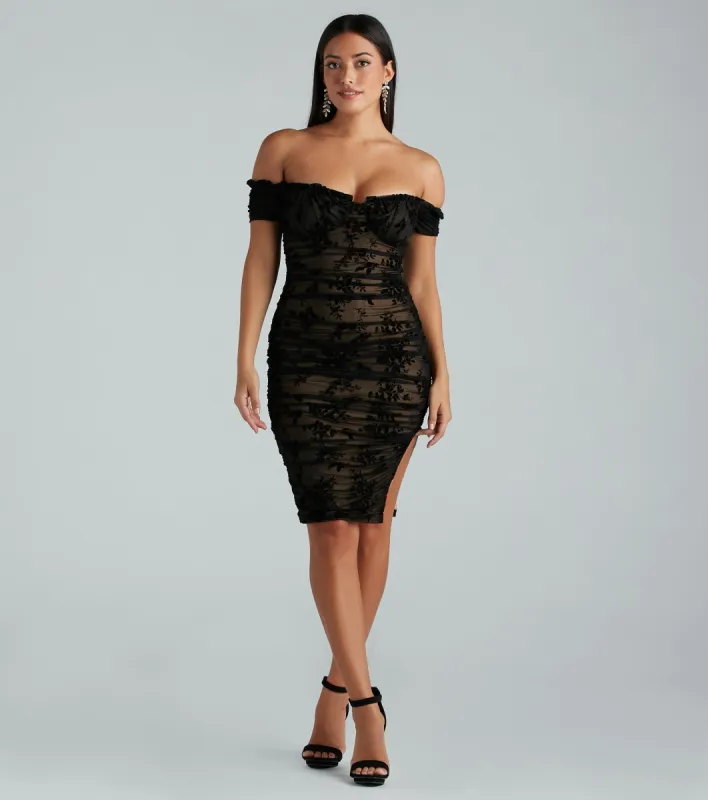 Step Up The Romance Flocked Mesh Midi Dress sold by Windsor
