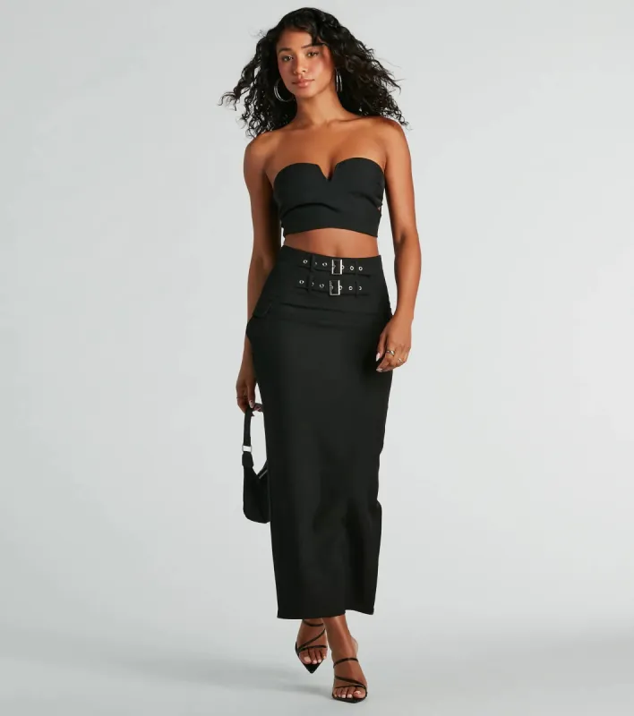 Major Baddie High Waist Belted Woven Maxi Skirt sold by Windsor