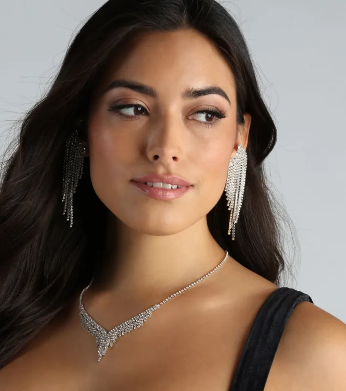 Go For The Glamour Rhinestone Fringe Cuff Earrings sold by Windsor