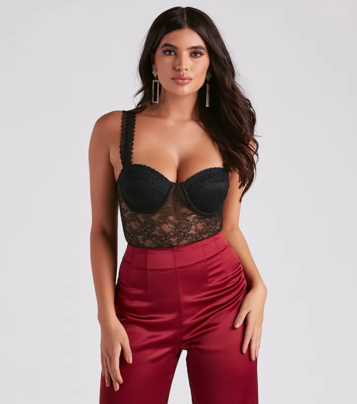 Lace Be Sheer Bustier Bodysuit sold by Windsor