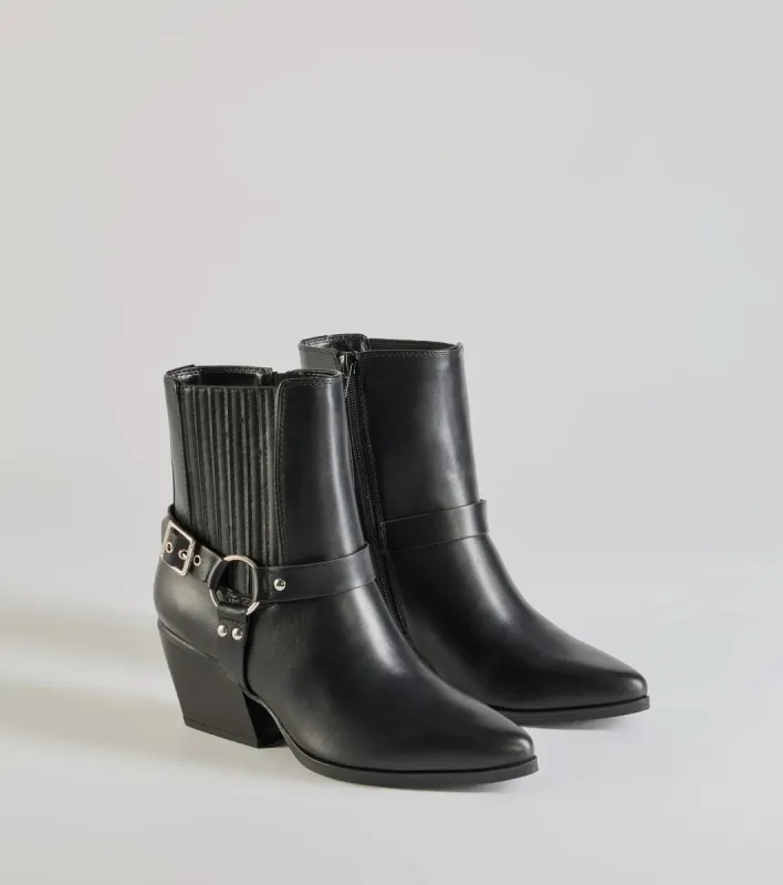 Sleek Strut Moto Western Ankle Booties sold by Windsor