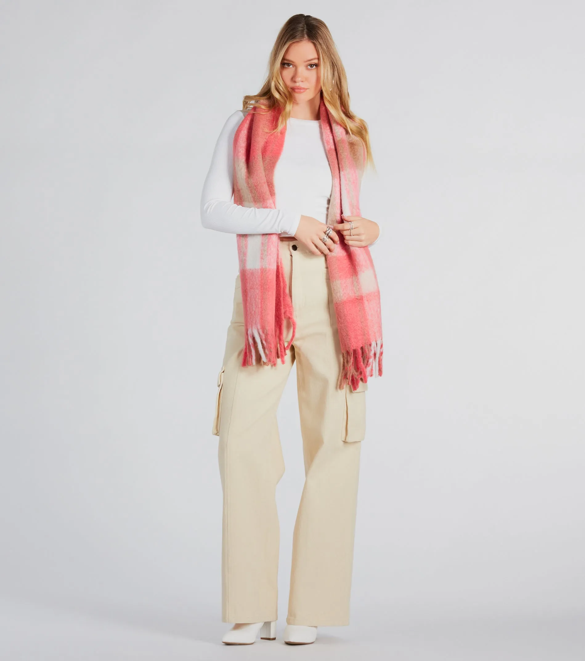 Warm Embrace Plaid Fringe Scarf sold by Windsor product image thumbnail 2